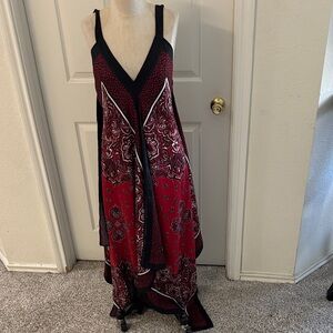 MICHAEL Michael Kors Red Paisley V-Neck Maxi Dress with Black Trim